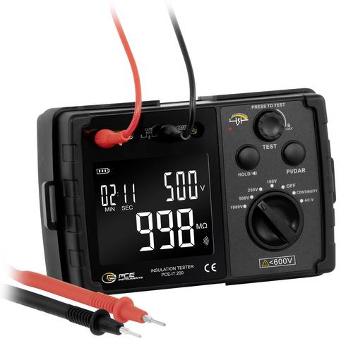 PCE Instruments Isolationstester PCE-IT 200 Isolationswiderstand bis 5,5GΩ |Widerstand 0 ... 999Ω |PI |DAR |HOLD |IP20