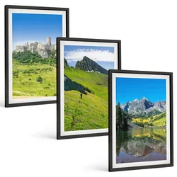BILDER SET 3er Set - 40x60 cm Schwarzer Rahmen - Grüne Hügel mit einer Burg