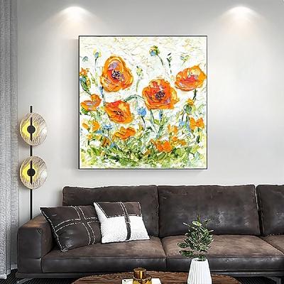 Blumengemälde mit Spachtel, handgemalt, orange, rosa, Mohn, pastoses Ölgemälde, kalifornischer Mohn, Blumenölgemälde, Kunstwerk, schwere Textur, buntes Blumengemälde, Wandkunst, Mohn-Dekor