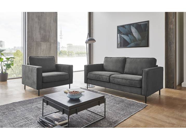 2-Sitzer GOODPRODUCT Weston , grau, B:166cm H:81cm T:87cm, 100% PES, Sofas, 2-Sitzer, im skandinavischem Stil, mit Wellenunterfederung