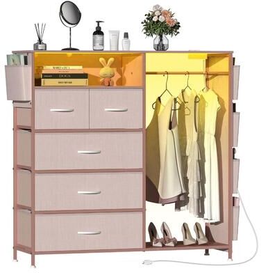 No Dresser for Bedroom with Clothes Rack Side Pockets