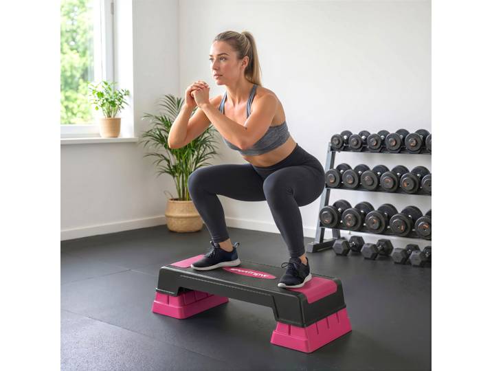 SPORTNOW Stepper Fitness Réglable 3 Niveaux Antidérapant Noir Rose