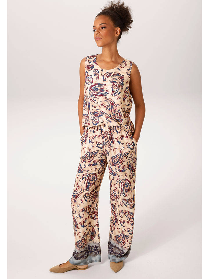 Aniston Hose in Beige/ Dunkelblau - 48