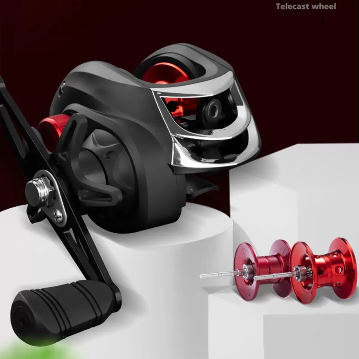 INF Rechtslauf Baitcasting-Rolle – Schwarz, Langwurf Anti-Backlash, 19-Achsen-Design, 12-stufige Magnetbremse, 7.2:1 Übersetzung