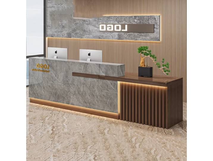 Bureau d'accueil élégant et luxueux, style nordique moderne, chic et simple, mobilier de bureau