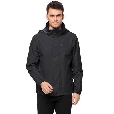 Regenjacke JACK WOLFSKIN "STORMY POINT 2L JKT M", Herren, Gr. M, schwarz, Web, Obermaterial: 100% Polyester, hoch geschlossener Ausschnitt, Bündchen, Jacken Regenjacke, mit Kapuze, hoch geschlossener Ausschnitt, wasserdicht