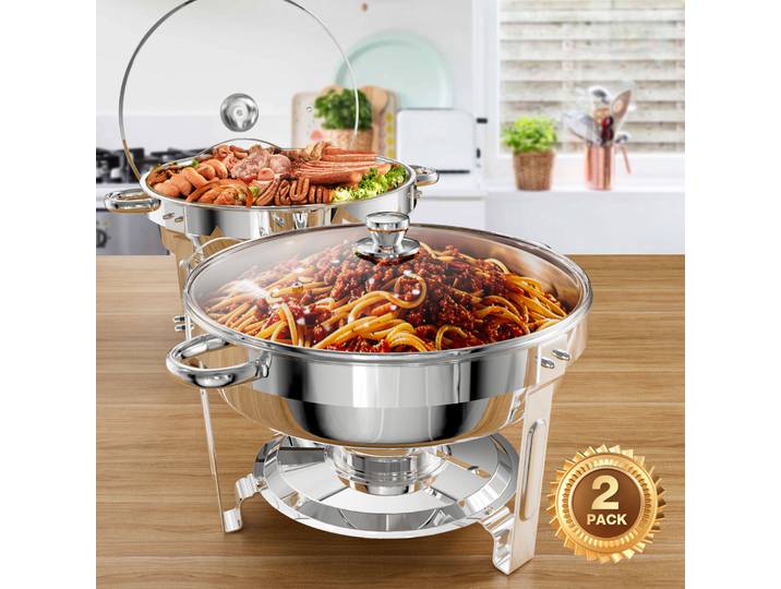 Lot de 2 réchauds de buffet en acier inoxydable 4L, ensemble de chauffe-plats pour traiteur, mariage, fête, plateau chauffant pour service de dîner