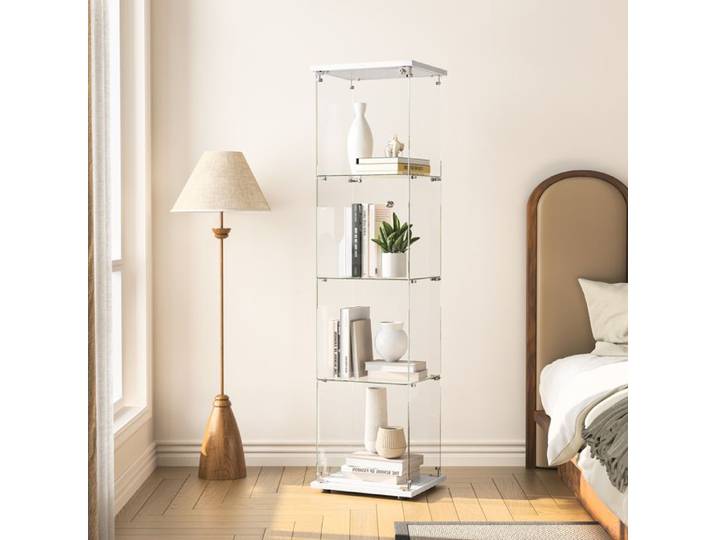 Vitrine en Verre - TANANT - Modèle Scandinave - 4 Étagères - 1 Porte - 164 cm Blanc