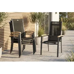 HARTMAN Alice Stapelsessel 4er-Set, xerix/schwarz, Alu/4x4 Textilen, mit Teak-Armlehnen