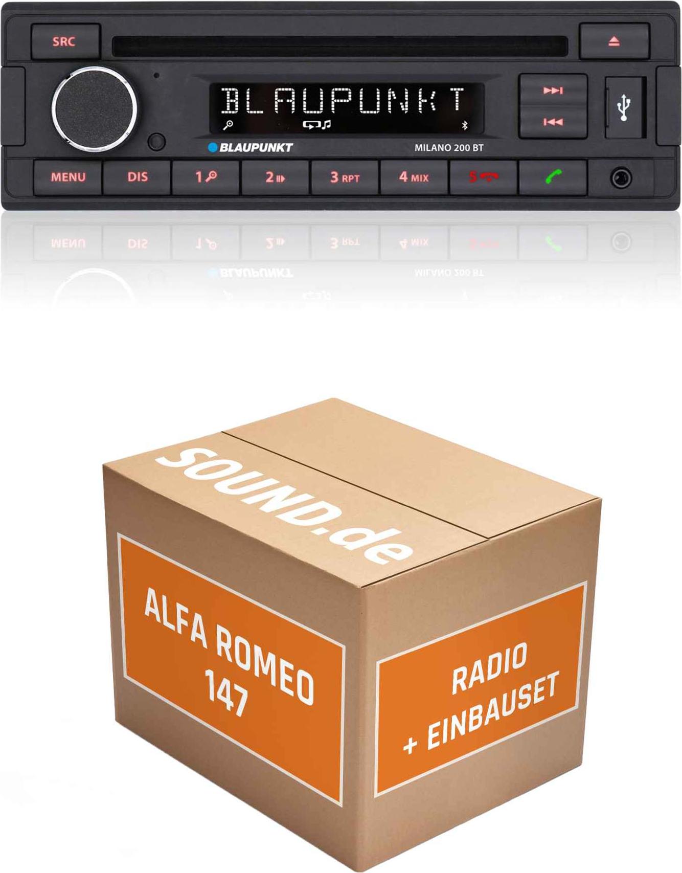 Autoradio Einbaupaket Blaupunkt Milano 200 BT passend für Alfa Romeo 147 + Magneti Marelli Navigation Silber | Bluetooth USB