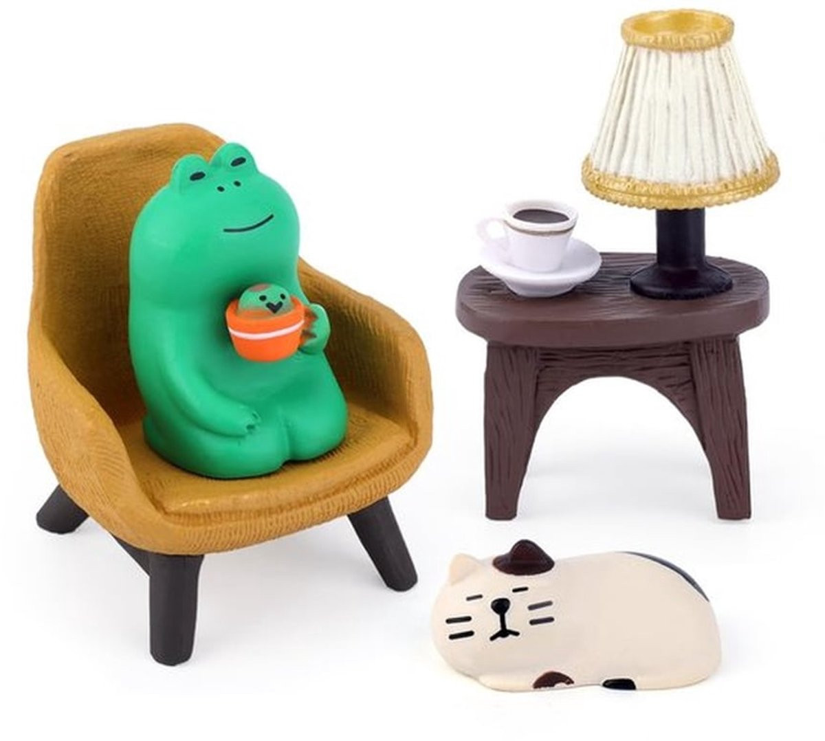 BOXOB Set van 4 Miniatuur Beeldjes - Hars Kikker en Kat Ornamenten voor Decoratie van Woonkamer en Bureau