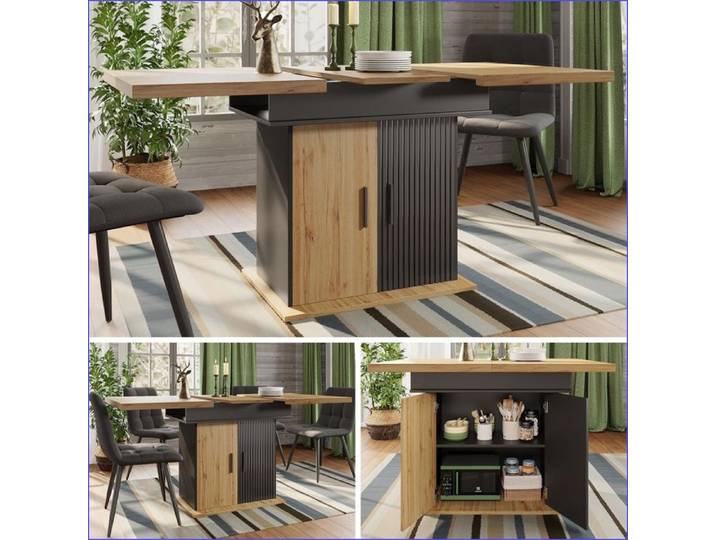 Table à manger extensible - Rétractable 4-6 personnes 110-140x80cm - Style rétro - Noir/Naturel
