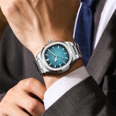 Handpicked Choices Classic Square Dial Mens Quartz Watch Waterproof Luminous Date Business Wristwatch For Modern Style silver Green