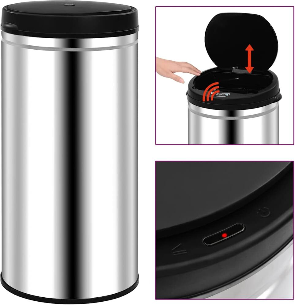 vidaXL Poubelle à capteur automatique 70 L Acier inoxydable