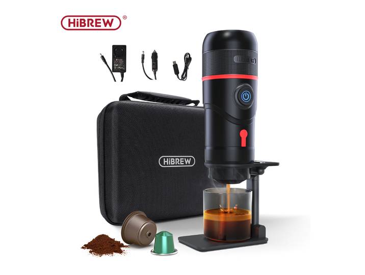 HiBREW Machine à café portative pour voiture et maison, cafetière Expresso DC12V adaptée à Nexpresso Dolce Pod Capsule café en poudre H4