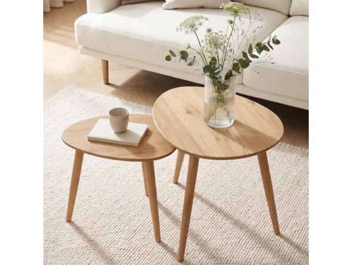 skølm Lodur Couchtisch oval 2er-Set, Eichenholz, Natur geölt, 3 Tischbeine Beistelltisch, stabiler Holztisch, kleiner Coffee Table, Sofatisch fürs Wohnzimmer, pflegeleicht, Wohnzimmertisch, Satztisch