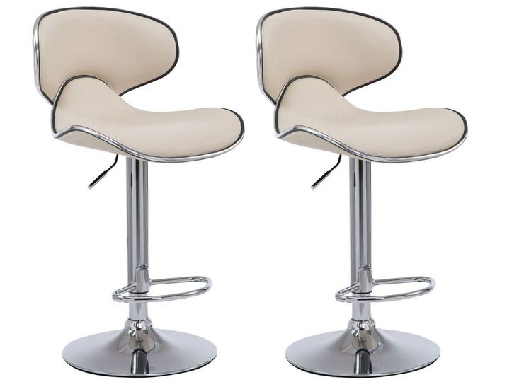 TPFLiving 2er Set Barhocker Las Palmas Gestell Metall in Chromoptik Kunstleder - Creme