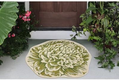 "Lush Decor Esencia Mum Indoor/Outdoor Mat Green 3'3""x3'3"""