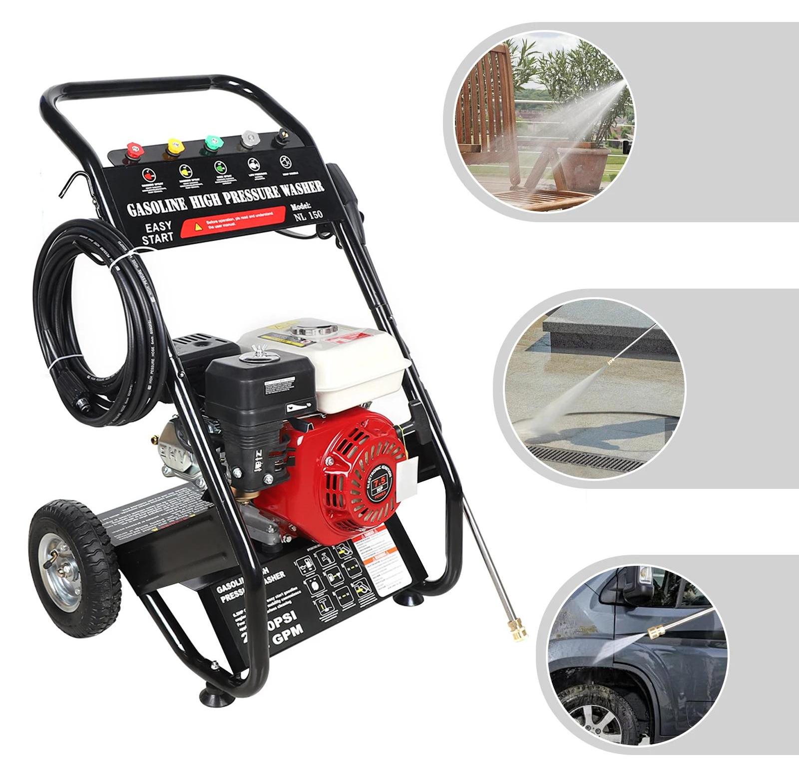 Benzin-Hochdruckreiniger - NL 150 - 7,5 PS - 2200 PSI (170-190 bar) - 2,3 GPM (8,7 l/min) - 8 m Hochdruckschlauch - 5 Düsen - Reinigungsmitteltank - Rot