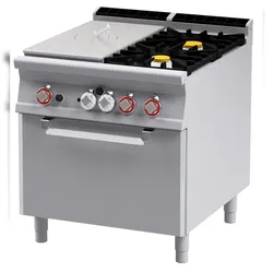 All-Gas-Kochfeld + 2 Brenner mit Zündflamme auf GN2/1 statische Gas-Backofen. Abmessungen 80x90 h90 cm. Modell TPF2-98G