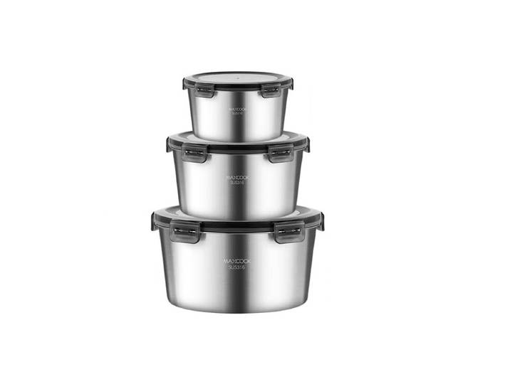 Maxcook Lot de 3 boîtes de conservation alimentaire en acier inoxydable 316 avec couvercles, Boîtes alimentaires métalliques type bento, Ensemble de boîtes à en-cas avec couvercle, Compatibles lave-vaisselle et congélateur (600 ml &amp; 1100 ml &amp; 2200 ml) MCF