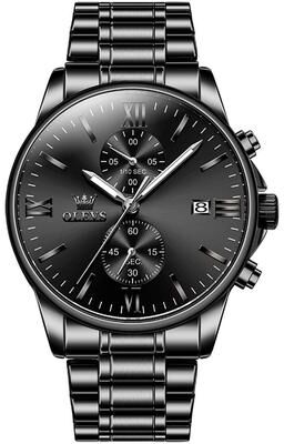 Everyday Crate OLEVS 2886 Mens Chronograph Watch Waterproof Quartz Watch With Luminous Display And Stainless Steel Strap black Silver Steel Strip
