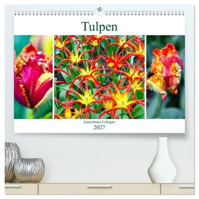 Tulpen - kunterbunte Collagen (hochwertiger Premium Wandkalender 2027 DIN A2 quer), Kunstdruck in Hochglanz