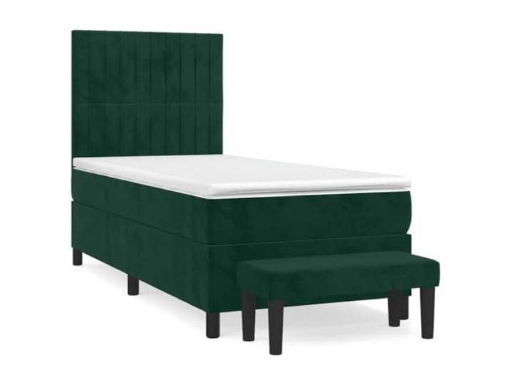 PUGYNBK Boxspringbett aus Samt, Dunkelgrün, 90 x 200 cm Verstellbares Kopfteil, Taschenfederkernmatratze, mittlere Härte, mit Bank