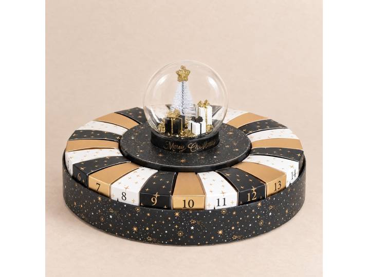 Adventskalender zum Ausfüllen, aus weißem, schwarzem und goldenem Papier