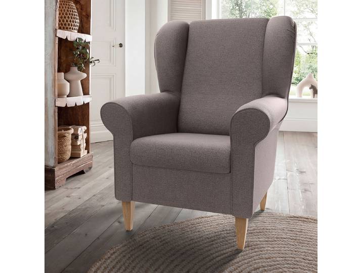 Sessel mit optionalem Hocker Braun Webstoff Fjola ohne Hocker 80 x 102 x 86cm