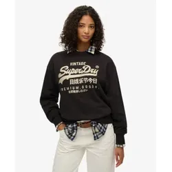 Superdry für Damen. W2012399A Sweatshirt Verschönertes Vintage Logo schwarz (M), Lässig, Baumwolle