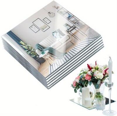 Fusion Finds Acrylic Mirror Stickers Self Adhesive Mirror Wall Decor Tiles For Bedroom & Bathroom 6pcs