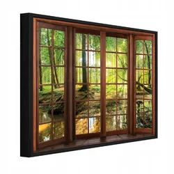 BILDER mit Rahmen 3D-Fenster Wald Grün 60x40 cm