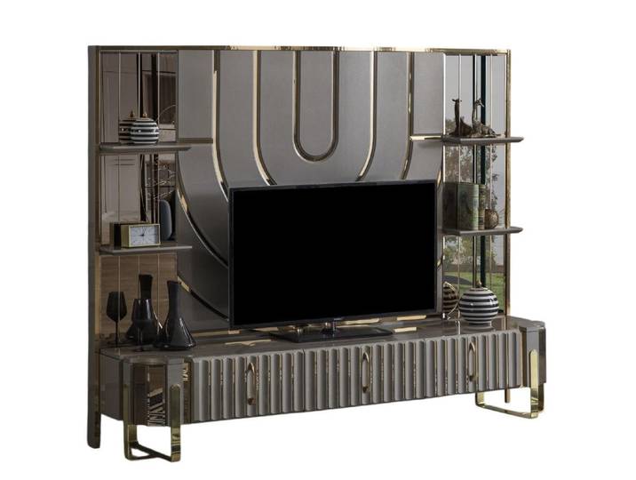 Xlmoebel TV-Ständer Designer TV Ständer Gold Grau Luxus RTV Lowboard Sofort, (2-tlg., RTV Lowboard, Hergestellt in Europa)