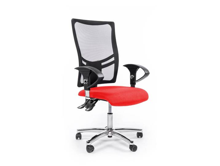 Bürostuhl Topstar Net Point 10 mit 1D Armlehnen, Rot/Verchromt, Neu, Ergonomischer Stuhl - ideal für flexibles Arbeiten