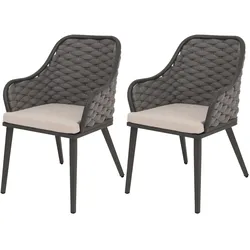 Mendler 2er-Set Aluminium-Gartenstuhl HWC-O16, Outdoor Stuhl, Olefin (200 g/m2) Seilgeflecht Rope ~ anthrazit Kissen taupe