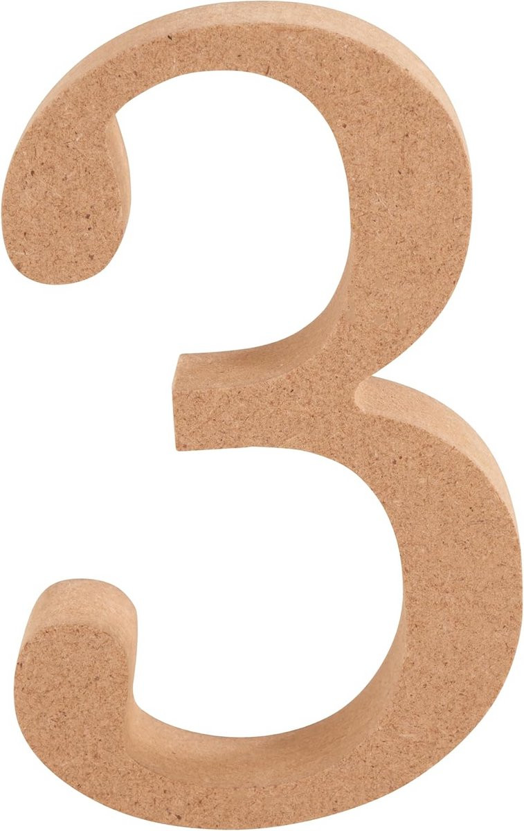 MDF Houten Cijfer 3 voor Knutselen en Decoratie - Hoogte: 8 cm