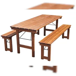 METRO PROFESSIONAL Bierzeltgarnitur 3-tlg., 1 Biertisch 180 x 70 cm, 2 Bierbänke 180 x 27.5 cm, dunkelbraun