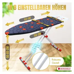 Harbinger Bügelbrett, Bügeleisen Ablage, Bügelbrettbezug 36X114cm, Höhe 50-80cm, Schwarz, Bügelbrett, Weiss
