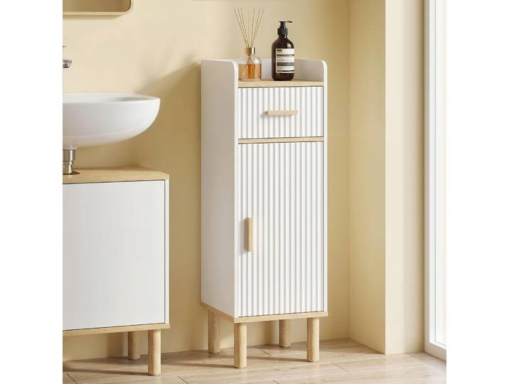 HOMCOM Meuble Salle de Bain Étroit Étagère Réglable Blanc