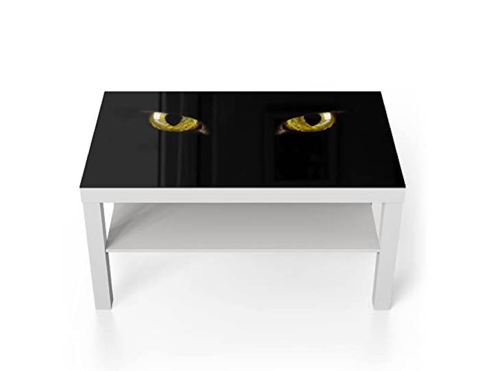DEQORI Glastisch weiß groß 90x50 cm Motiv Unheimliche Katzenaugen ausgefallener Beistelltisch aus Glas Hochglanz Couchtisch fürs Wohnzimmer moderner Couch Tisch mit Design