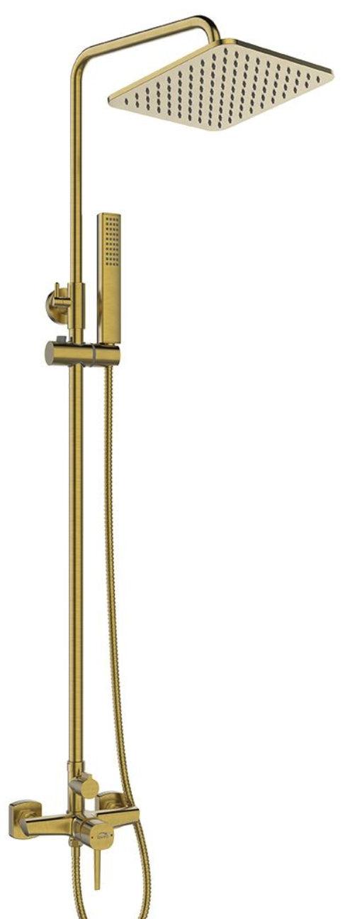 Duschsäule gebürstetes Gold eckige Regenbrause mit Handbrause
