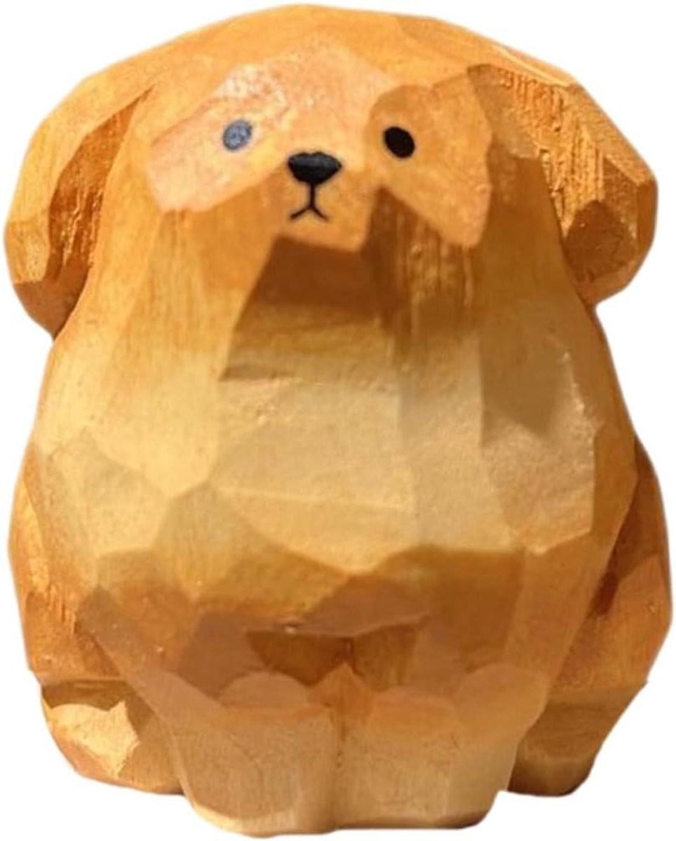 Handgesneden houten hond figuur - Realistisch puppy standbeeld ornament voor huisdecoratie