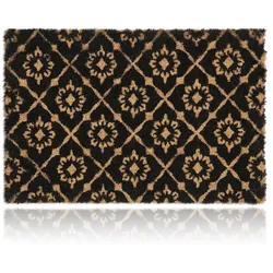 Relaxdays Kokos Fußmatte mit Ornamenten Hellbraun,Schwarz