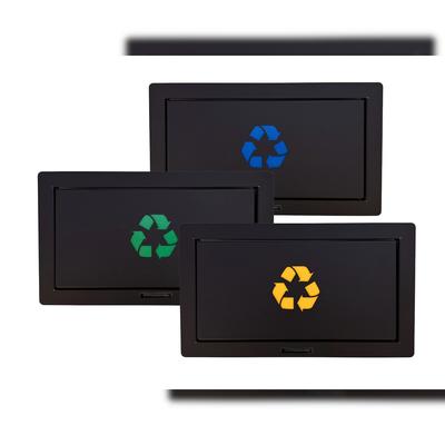 Abfalltrennstation-Set: 3 integrierte Müllklappen 350×200 mm | Schwarz mit grünem, blauem & gelbem Recycling-Symbol