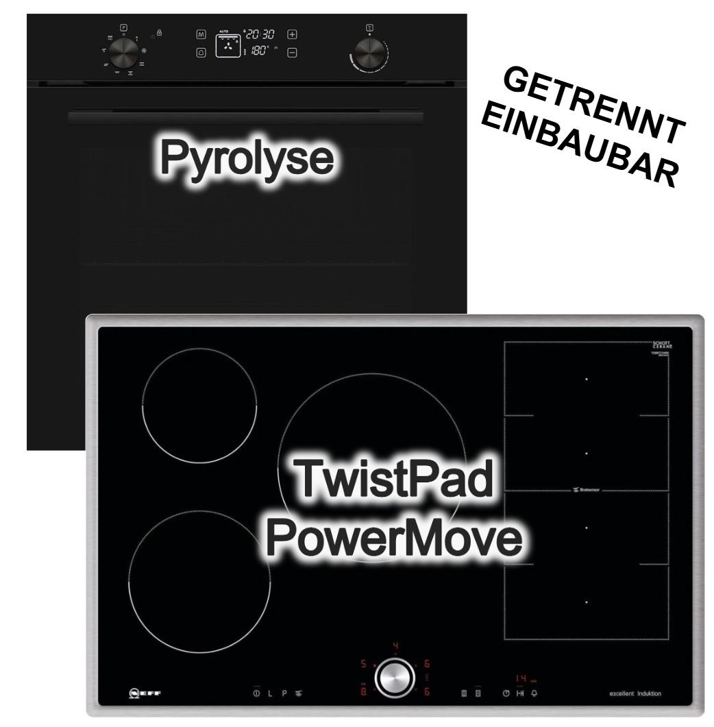 Herdset Bosch Einbau Backofen Pyrolyse visioTouch Display + Neff 80cm Induktionskochfeld Powerfunktion Twistpad Flex