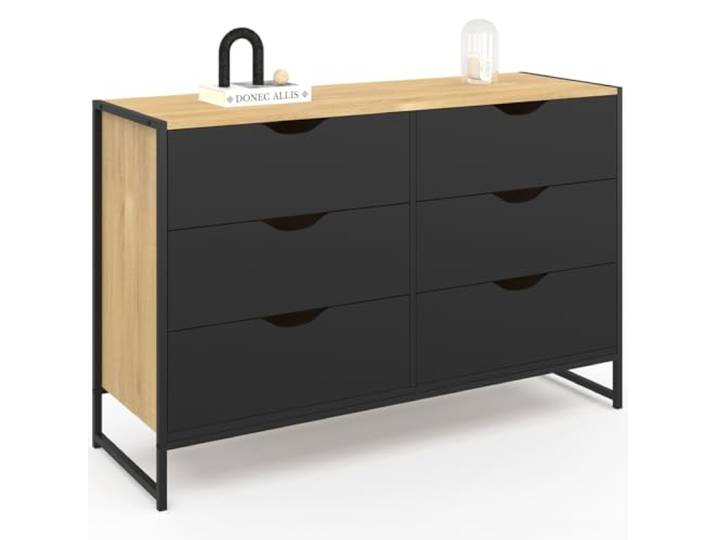 IDMarket - Kommode mit 6 schwarzen Schubladen Boston 115 cm Industriedesign