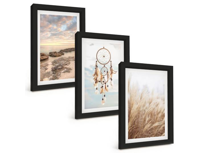 BILDER SET 3er Set - 20x30 cm Schwarzer Rahmen - Wolkenmeer, Traumfänger, Gras
