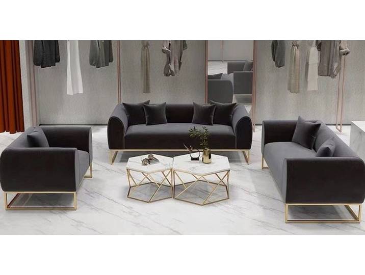 JVmoebel Polstergarnitur JVMoebel Wohnzimmer Set Textil Schwarz mit Kissen und modernem Design, (Set, 3-tlg)