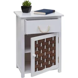 Kommode MCW-K83, Schrank Schubladenschrank, Holz 55x39,5x28,5cm ~ weiß, Polyrattan braun